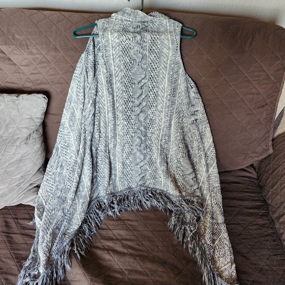 Maurices Black and White Fringe Cardigan